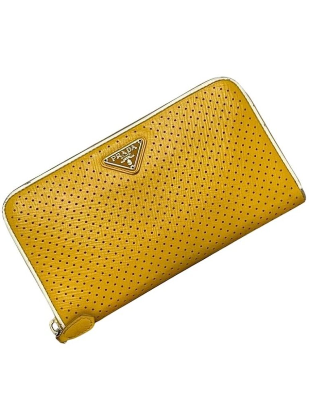Prada Wallet Zip Around 85 Perforated Leather Yellow